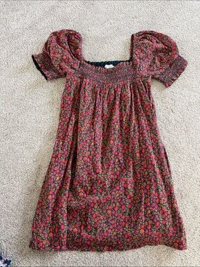 American Eagle Outfitters Red Floral Smocked Puff Sleeve Mini Dress